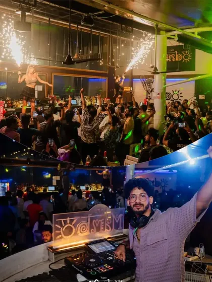 A collage capturing the dynamic atmosphere at Cafe Mambo. From the pyrotechnics and performers to my view from the decks, it shows the different elements that make a night here special.