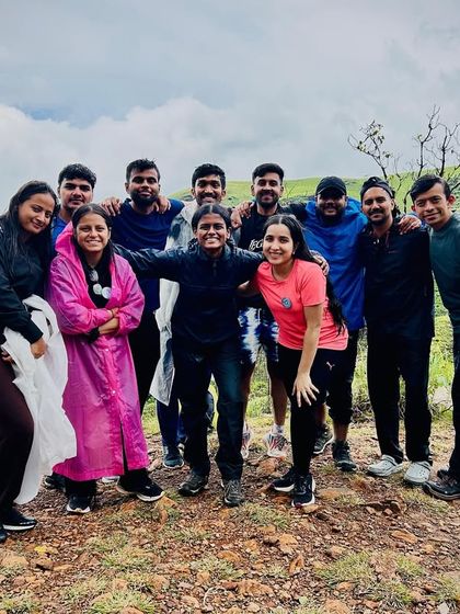 A happy group of trekkers on the Netravathi Peak trail.
