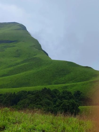 A classic view of the rolling green hills of Netravati, a signature landscape of the Kudremukha National Park region.
