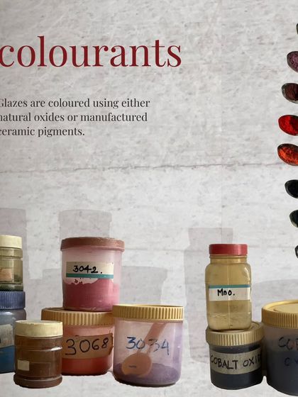 Glazes get their color from natural oxides or manufactured ceramic pigments. It's a fascinating science that we explore in the studio.