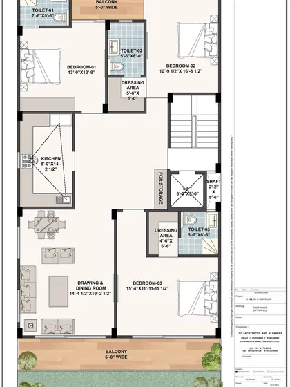 A second layout option for the same builder floor, this time with dressing areas added to two of the bedrooms. We provide multiple options to help clients choose the best fit for their lifestyle.