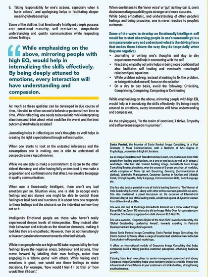 My article on 'Emotional Intelligence' was featured in the Bombay Stock Exchange Brokers' Forum magazine. In the article, I explore how high EQ is essential for professional success and effective leadership.