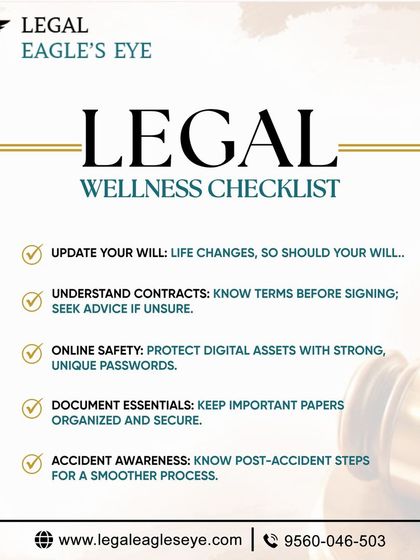 This Legal Wellness Checklist is a guide to proactive legal health. It includes essential steps like updating your will, understanding contracts, and organizing important documents, all of which are services we can assist you with.