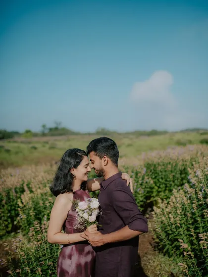 A quiet, intimate pre-wedding portrait in a field of wildflowers. These sessions are about capturing your connection in a peaceful, natural setting before the big day.