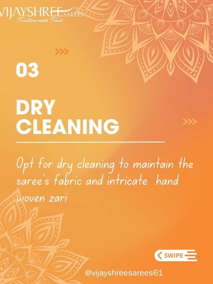 Saree Care Tip 3: We always recommend dry cleaning to maintain the saree's delicate fabric and intricate hand-woven zari.