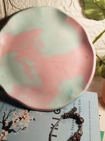 A top-down view of our cotton candy tray, showing the dreamy, cloud-like patterns.