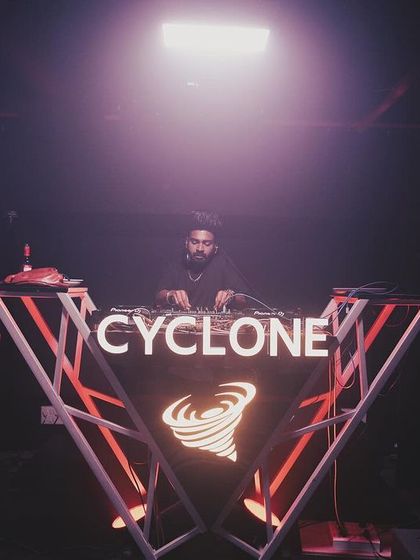 Behind the custom-branded console at Cyclone Modern Dine and Club in Nagpur.