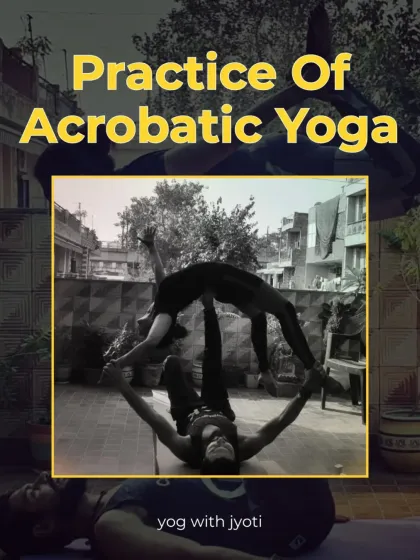 An image showcasing the practice of acrobatic yoga, with a focus on the "whale pose" which provides a therapeutic backbend for the flyer.