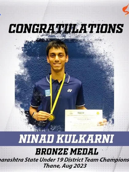 Congratulations to Ninad Kulkarni for winning a Bronze medal with his team at the Maharashtra State Under 19 District Team Championship. Performing well in team events demonstrates the sportsmanship and collaborative spirit we instill in our athletes.