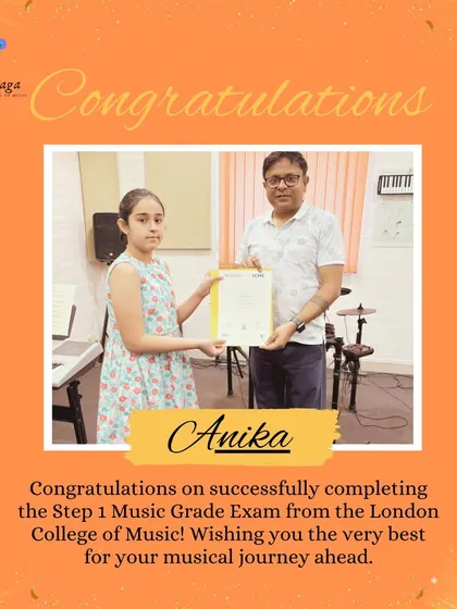 We celebrate every milestone. Congratulations to our student Anika for successfully completing her Step 1 Music Grade Exam from the London College of Music. We are proud to guide students towards achieving internationally recognized certifications.