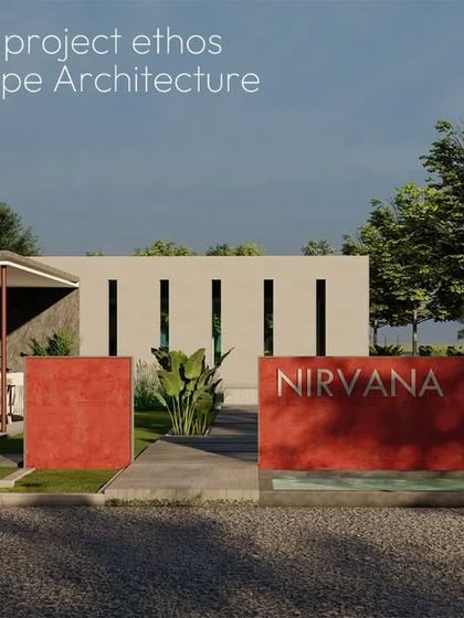 The landscape for 'Nirvana' by Pleasure Spaces features a contemporary design language. A bold, red wall becomes the defining element of the space, adding a dash of vibrance to the tropical-style planting.