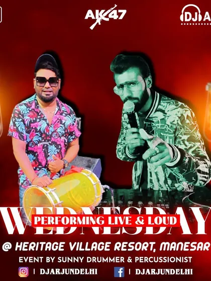 Another performance with the AK47 setup at Heritage Village Resort, Manesar. The combination of DJ beats and live dhol is a crowd favorite.