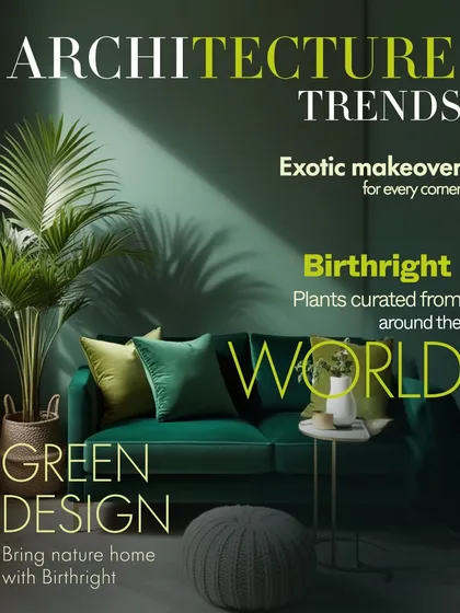 We are setting the trends in green design. This conceptual magazine cover highlights our expertise in curating exotic plants from around the world to create stunning interior makeovers, bringing nature home with style.