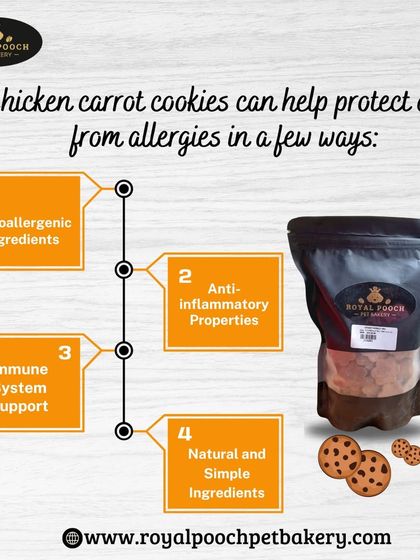 My Chicken Carrot cookies can help protect dogs from allergies. They are made with hypoallergenic ingredients, have anti-inflammatory properties, and support the immune system with a simple, natural recipe.