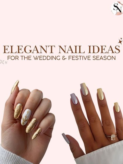 This collage serves as an elegant nail idea guide for the wedding and festive season. It highlights various styles to inspire brides and wedding guests alike.
