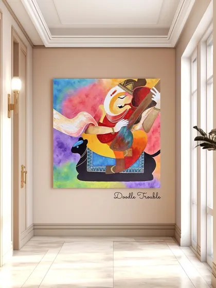 I love creating modern spiritual art. This vibrant Ganesha painting uses a bold color-blended background and clean lines to bring divine energy and positivity into a contemporary home.