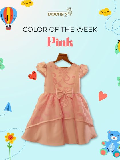 A graphic celebrating pink as the color of the week, featuring a beautiful layered pink organza dress. This is one of my favorite shades to work with.