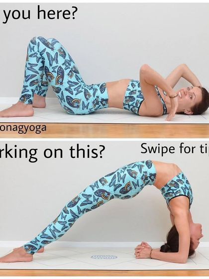 Many of us want to achieve advanced backbends but need to build strength first. This image shows the journey from a basic bridge pose to a deeper expression, highlighting the importance of gradual progression.