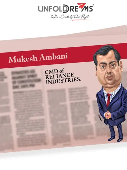 A caricature of Mukesh Ambani, CMD of Reliance Industries.