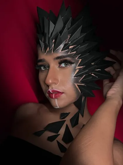 A captivating portrait where the model's gaze draws you into the fantasy world we created.