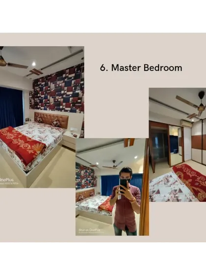 A glimpse into a master bedroom project I completed. I designed the custom headboard and the floor-to-ceiling sliding wardrobe with a mix of finishes to create a personalized and functional space.