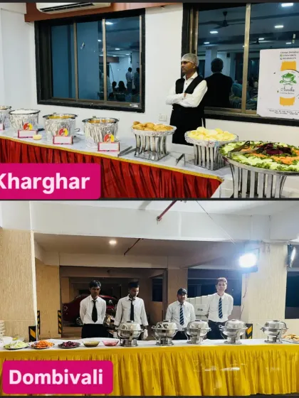 We have the team and the capacity to handle multiple big events on the same day. This collage shows two different buffet setups we managed simultaneously in Kharghar and Dombivali.