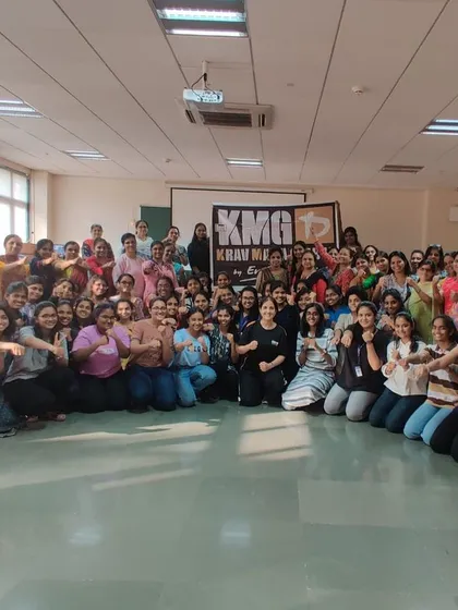 A large group of female students from Fr. Conceicao Rodrigues Institute of Technology in Mumbai after their self-defense workshop. We are frequently invited to conduct women-focused sessions on college campuses.