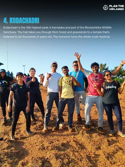 A group of trekkers on the Kodachadri trail, enjoying the sunny weather.