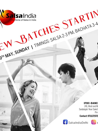 We're always starting new batches for beginners. This is an example of our announcements for Salsa and Bachata classes, so you never have to wait long to start your dance journey with us.