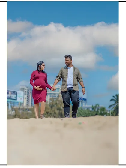 A casual walk on the beach, hand-in-hand, captures the easy, happy love between this couple.