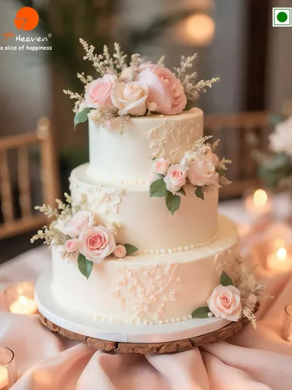 We believe your wedding cake should be as beautiful as your love story. This three-tiered floral masterpiece combines classic elegance with delicate sugar art, creating a stunning centerpiece for your big day.