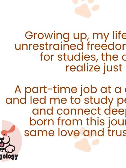This is a snippet of my story. A part-time job at a dog hostel led me to study pet psychology and ignited my passion for connecting deeply with animals. Waggology was born from this journey.
