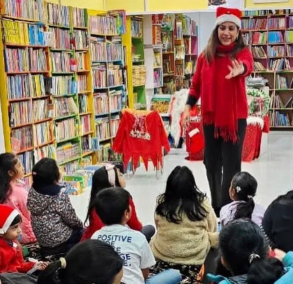 An interactive storytelling session in full swing during our Christmas event. I use voice modulation and drama to captivate the young audience, making them a part of the story itself.