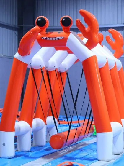 This giant inflatable crab structure is part of our extensive obstacle course, offering a fun and imaginative challenge for kids to navigate through.