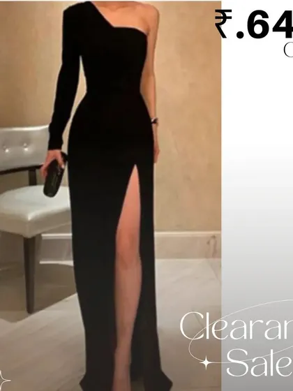 Make a powerful statement with this black one-sleeve evening gown, featuring a dramatic high slit. Available now on sale.