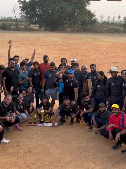 A group photo of all the participants in the Barbellhouse Cricket League. It's all about community, competition, and having a great time together.