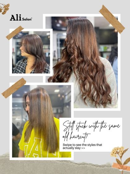 A collage of different hairstyles, encouraging clients to move on from old cuts and try a new, slaying style.