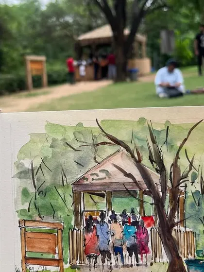A quick ink and watercolor sketch from a Sunday morning spent at Sanjay Van park with the Urban Sketchers Delhi chapter. It's always fun to sketch with the group.