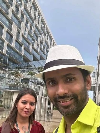 Arriving at the impressive ITC Infotech campus in Bangalore for a corporate show.