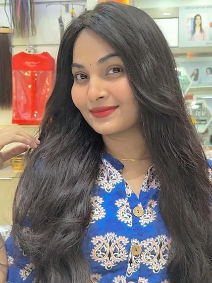The many moods of being happie. Happiness is a side effect of feeling confident in your hair. This client is glowing in her new wavy wig.