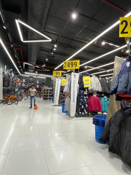 The interior of the Decathlon store in Thane, which we designed. Our work here involved space planning and interior architecture for a large-format retail environment.