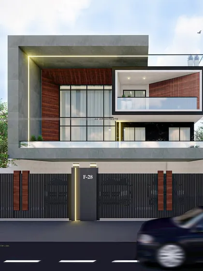 This 3D render for a 500 sq. yard home in South Delhi showcases our design philosophy: a balance of bold contemporary forms, warm materials like wood, and expansive glass to create a powerful architectural statement. We handle such projects from the initial design concept right through to the final handover.