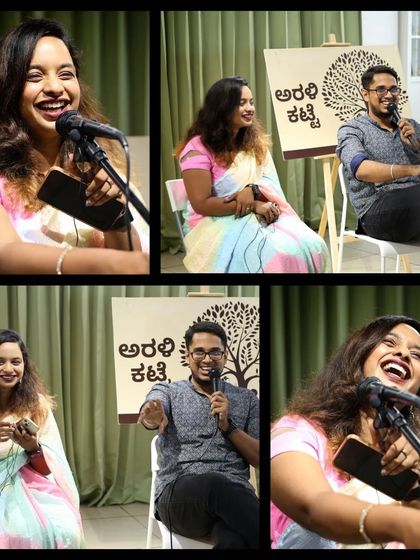 The host shares a laugh with a guest, creating a warm and interactive show.