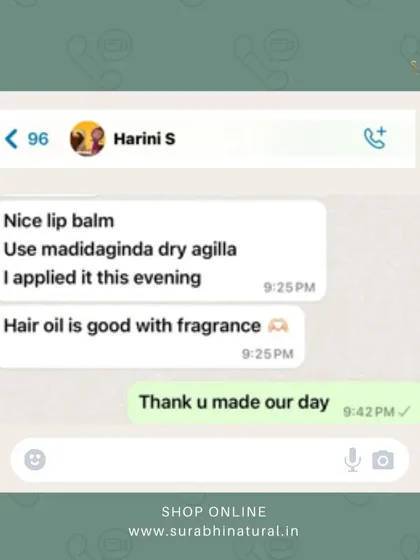 This review from Harini highlights two of our products. She found our lip balm effective against dryness and loved the fragrance of our hair oil. Feedback like this helps us know we are on the right track.