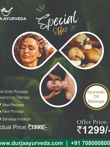 Take advantage of our special offers on rejuvenation packages. This package includes a whole-body massage, head and face massage, and Sarvanga Podikizhi for complete revitalization.