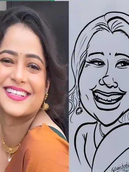 Here you can see the magic happen. I take a person's photo and transform it into a unique piece of cartoon art, capturing their smile and personality in my signature style.