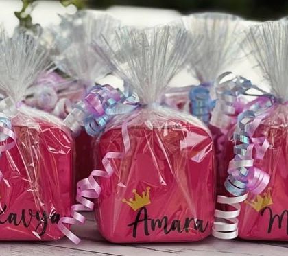 Our personalised jewellery boxes, all wrapped up and ready to be given as return gifts.