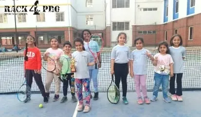Our girls' tennis team celebrates Bhargavi Aditri's runner-up achievement at the Jaypee Atlantic Club tournament. We foster a supportive environment where every player's success is a team victory.