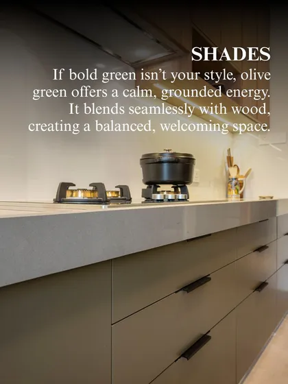 If a bold green isn't your style, a calmer, grounded shade like olive can be a beautiful choice. It pairs seamlessly with wood tones, creating a balanced and welcoming space that feels connected to nature.