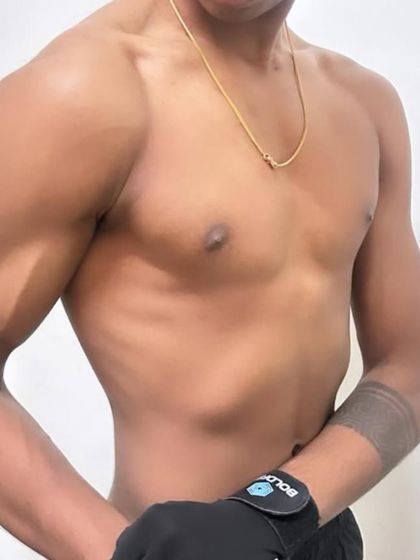 The "before" physique. This client started as a typical skinny teenager, providing a relatable starting point for others looking to gain muscle.